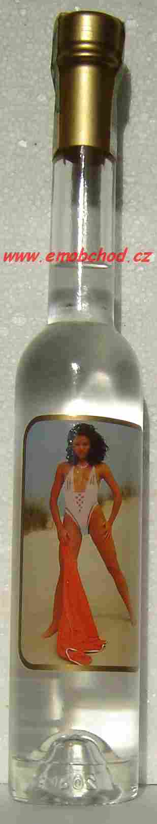 Štíhlá láhev 0,2l, moravská slivovice se sexy svlíkačkou