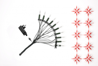 Řetěz z 10 moravských bílo-červených hvězd A1s, 12 m, LED