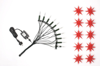 Řetěz z 10 moravských červených hvězd A1s, 12 m, LED