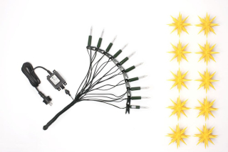 Řetěz z 10 moravských žlutých hvězd A1s, LED, 12 m